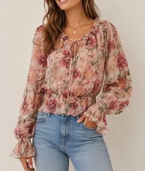 Dress Forum Los Angeles Floral Peasant Blouse Cottagecore Romantic Boho Top M thumbnail 1