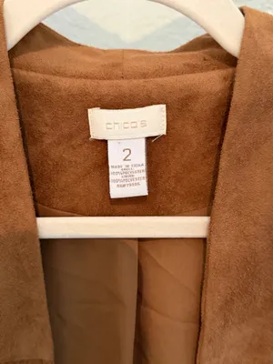 Chico’s Brown Faux Suede Fringe Jacket Size 2 Western Boho Open Front thumbnail 3
