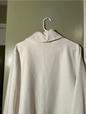 Merokeety Women's Size Large Quarter Zip V Neck Collar Ribbed Sweatshirt Cream thumbnail 8