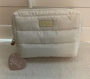 etäme Quilted Cream Cosmetic Pouch - Soft Travel Makeup Case thumbnail 1