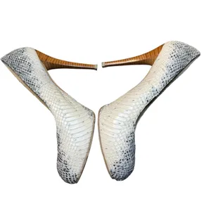 Stuart‎ Weitzman Shoes Womens Size 8.5 White Snake Print Round Toe Pumps LW11031 thumbnail 6