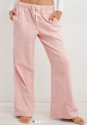 Aerie Me-Day Tie Waist Pants in Tender Heart Pink Size M thumbnail 1