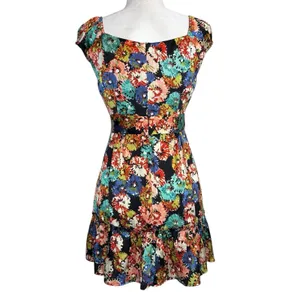 Nanette Lepore 100% Silk Mini Babydoll‎ Dress 10 Dark Floral Tiered Whimsy Fairy thumbnail 7