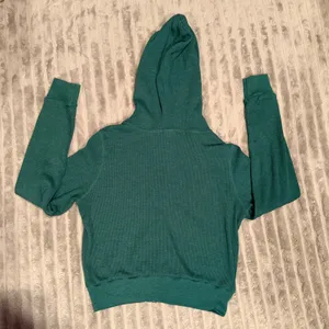 Tna Aritzia Waffle Knit Full Zip Hoodie Dark Green Cropped Thermal Sweater Small thumbnail 3