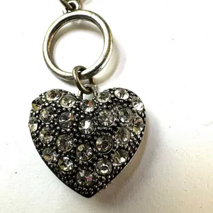 Silver tone bracelet with rhinestone heart charm thumbnail 2