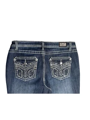 Earl Jean Size 10 Dark Wash Bootcut Jeans Embellished Flap Pocket Stretch thumbnail 6