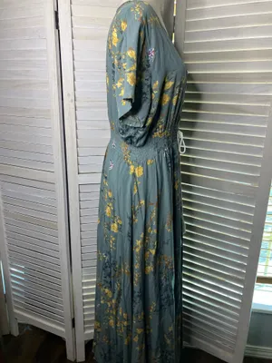 Green and Gold XL floral boho dress thumbnail 2