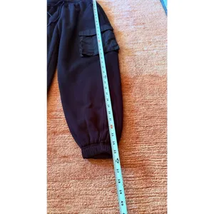 Women Black Cargo Jogger Pants Mixed Media Fleece Nylon Pockets Size M thumbnail 3