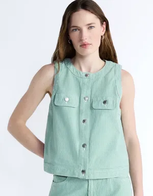 Free Assembly Button front sleeveless stripe top thumbnail 1