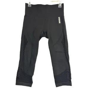 Gymshark Energy+ Seamless Leggings Womens M Black Eyelet High Waist Cropped Gym‎ thumbnail 2