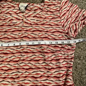 Vintage 90s Textured Wavy Maxi‎ Dress Red Pink Chevron Stretchy Retro Fall L thumbnail 3
