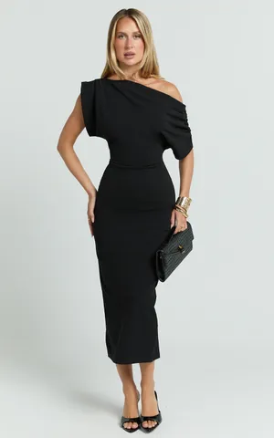 New Showpo Nalfie Midi Dress Tipped Shoulder Jersey Drape Dress -Small MSRP $99 thumbnail 4