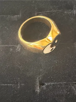 Gold Heart Yin Yang Enamel Ring - Black & White thumbnail 10