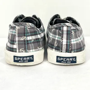 Sperry Pier View Anchor Plaid Gray Blue White Canvas Laced Slip On Sneakers 7.5 thumbnail 10