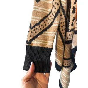 Blu Pepper Brown Peach Multi Color Aztec Mixed Print Knit Cardigan Women Sz M thumbnail 5