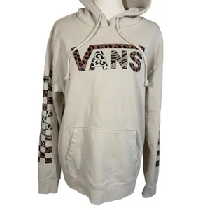 Vans Hoodie Womens Medium Cream Animal Print Checkerboard Fleece Pullover Casual thumbnail 10