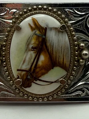 Western Horse Belt Buckle Silver Tone Ornate Scrollwork Equestrian Cowboy thumbnail 2