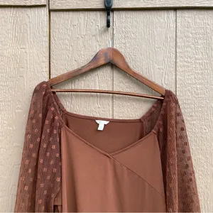 Cato Womens Shirt Blouse Brown Floral Mesh Long Sleeve V Neck Plus Size 22/24 thumbnail 4