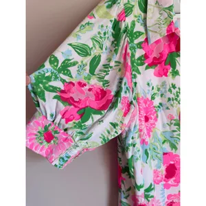 Lilly Pulitzer Shirt Dress Womens 10 Pink Green Floral Puff Sleeve Button Front thumbnail 5
