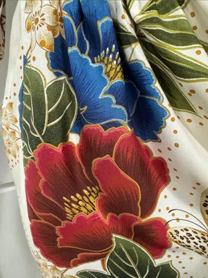 Farm Rio Floral Wrap Midi Dress in Cream with Blue & Red Blooms Size Small thumbnail 5