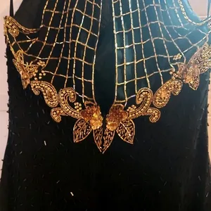 Ted LapidusBlack and Gold Strapless High Neck All Over Beaded Evening Gown Dress thumbnail 9