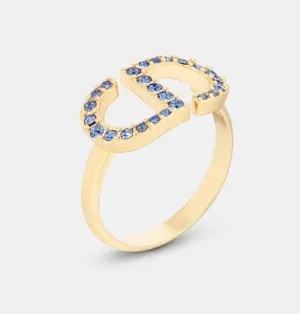 Petit CD Ring Gold-Finish Metal and Blue Crystals Size M thumbnail 1