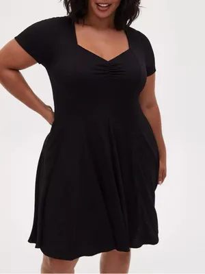Torrid L 12 Black Sweetheart Rib Knit Fit Flare Dress Pockets NWT thumbnail 3