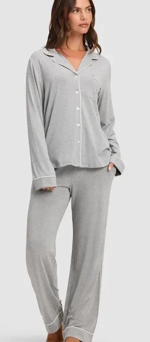 Cozy Earth Bamboo Stretch-Knit Long Sleeve Pajama Set in Gray thumbnail 1