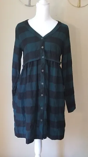 True Craft Green Black Plaid Button Down Dress XS thumbnail 1