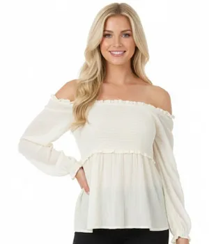 Umgee Off-Shoulder Cream boho Top size large thumbnail 1