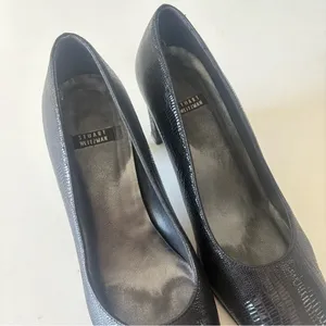 Stuart Weitzman Black Leather Pumps Mid Heels Square Toe Women's Size 7 B thumbnail 6
