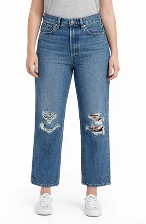 Levi's Ribcage Straight Ankle Jeans Medium Wash High Rise Distressed Size 30 thumbnail 1