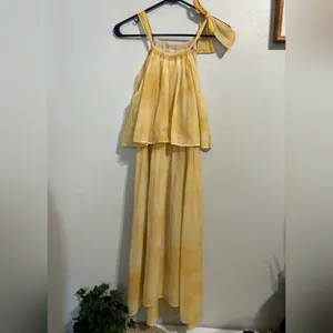 Even Vintage Yellow Tie-Dye Maxi Dress - Size XS - Boho Halter. thumbnail 2