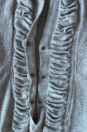 Anthropologie Gray Ruffle Button Down Cardigan  thumbnail 4