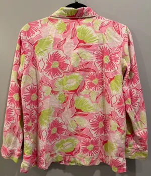 Lilly Pulitzer Floral Print Button-Down Bow Detail Long Sleeve Pajama Top Pink and Green thumbnail 2