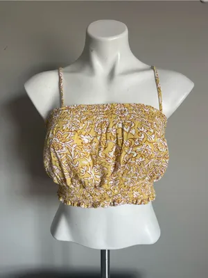 BILLABONG | Yellow Floral Smocked Crop Top Sz M thumbnail 1
