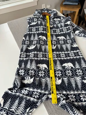 Old Navy Navy White Fleece Hooded Polar Bear Winter Print Pajamas Onesie Large thumbnail 6