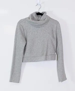 Alo Soleil Cotton Blend Turtleneck Cropped Pullover Long Sleeve Sweater Gray S thumbnail 1