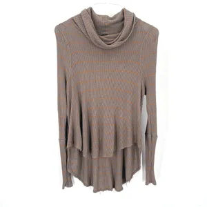 FREE PEOPLE Kristina Drippy Striped Thermal Waffle knit Long Sleeve Cowlneck Top thumbnail 3