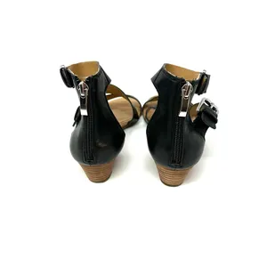 Franco Sarto‎ size 9 black strappy low heel kitten heel sandals zip up rear thumbnail 4