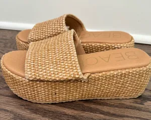 Natural Woven Platform Slide Sandals thumbnail 1