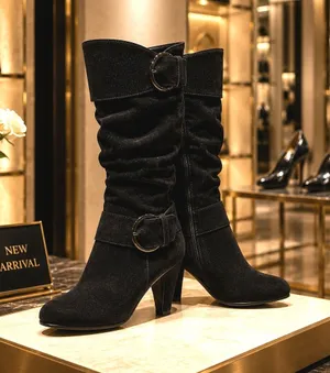 Womens Solid Color, Round Toe Mid Calf Boots thumbnail 1