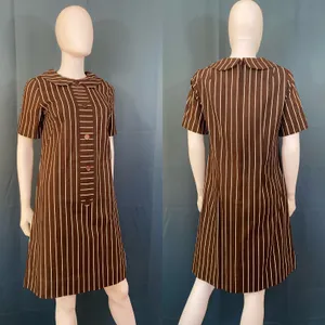 Vintage 60s Peter Pan Collar Chocolate Striped Dress thumbnail 2