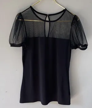 Express Black Top with Sheer Sleeves thumbnail 1