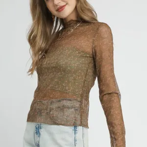 Umgee Nylon Lace Mesh Long‎ Sleeve Top thumbnail 2