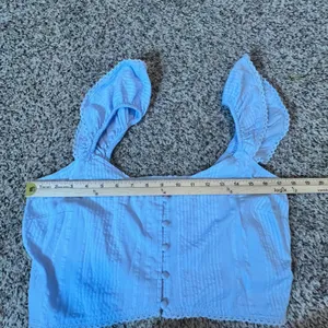 Aerie Light Blue Ruffle Strap Button Front Smocked Back Cotton Crop Top XL NEW‎ thumbnail 5