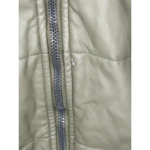 Free People Quilted Vegan Leather Jacket L Sage Green Puffer Funnel Neck Zip Up thumbnail 2