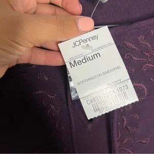 Worthington Mulberry Stretch Ribbed Knit Embroidered‎ Flare Sleeve Keyhole Top thumbnail 8