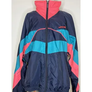 Vintage Adidas Windbreaker Jacket Navy Pink Teal Colorblock Trefoil Large thumbnail 2