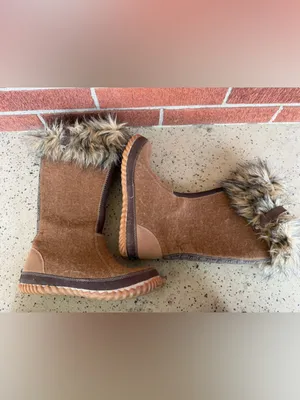 SOREL Cozy Joan felt furry boots tan/brown‎ womens size 8 thumbnail 5